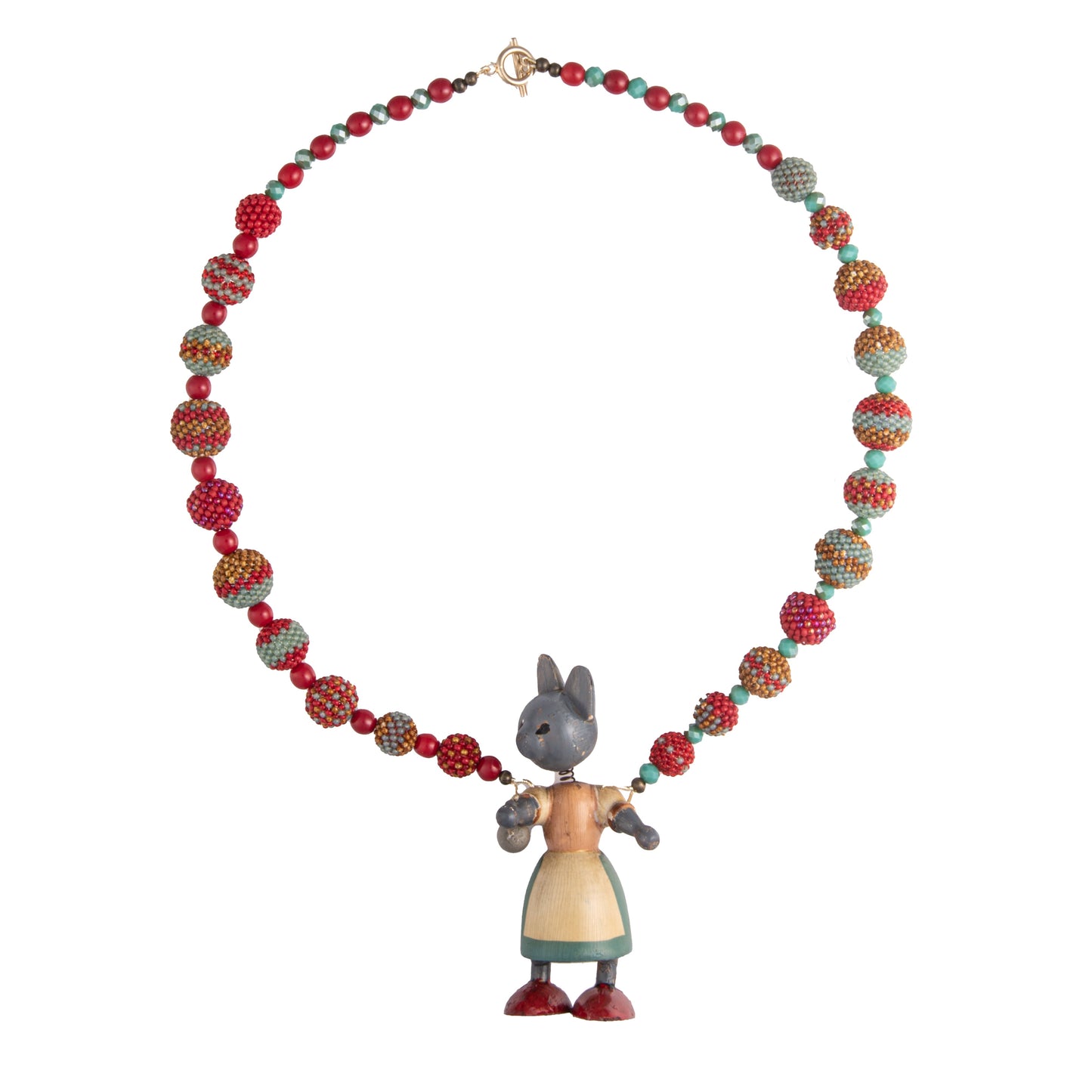 1950s Wobbly Head Toy Cat on Handbeaded Necklace | Hopetown & Hunter