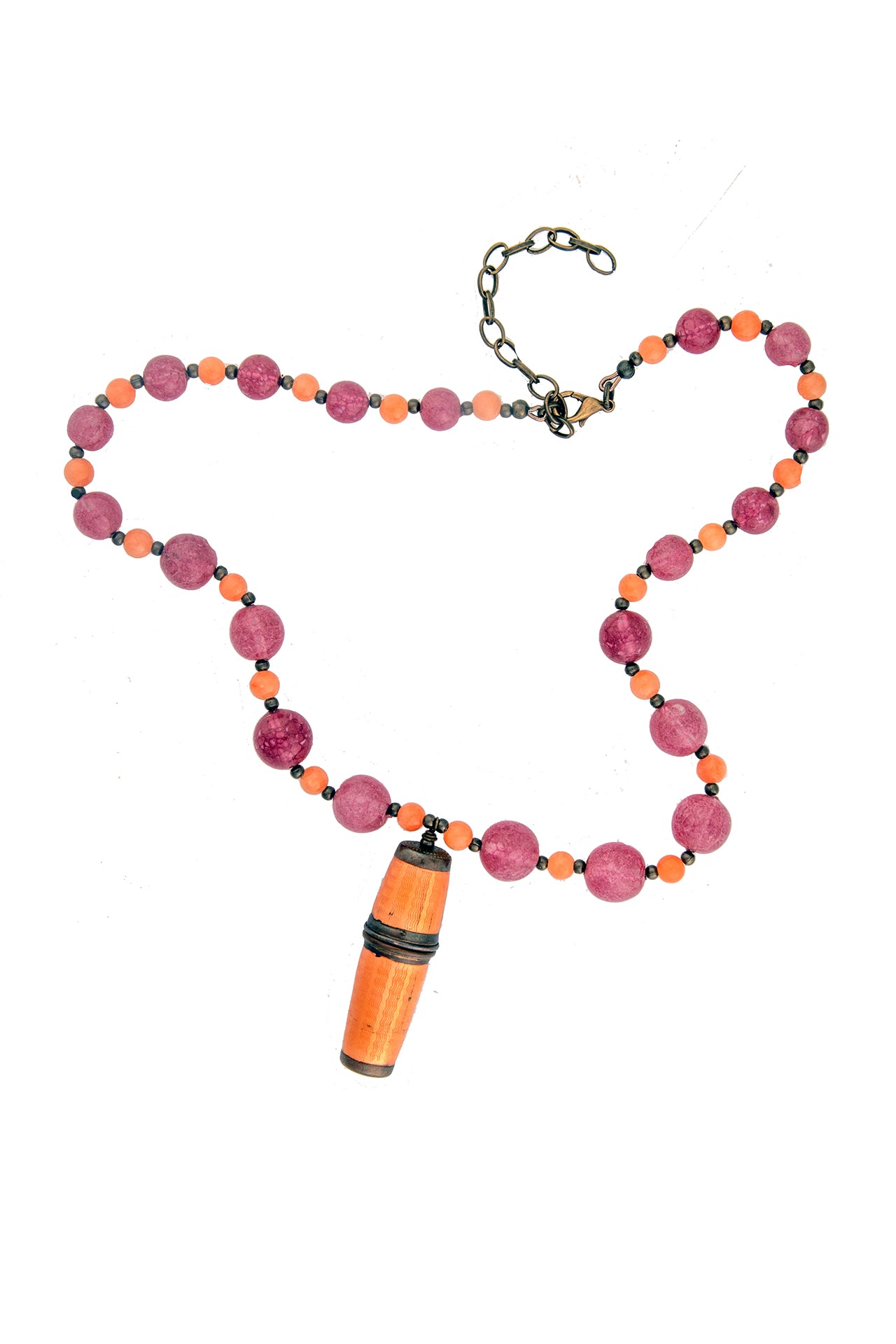 Antique Orange Sewing Bullet on Orange and Pink Necklace | Hopetown & Hunter