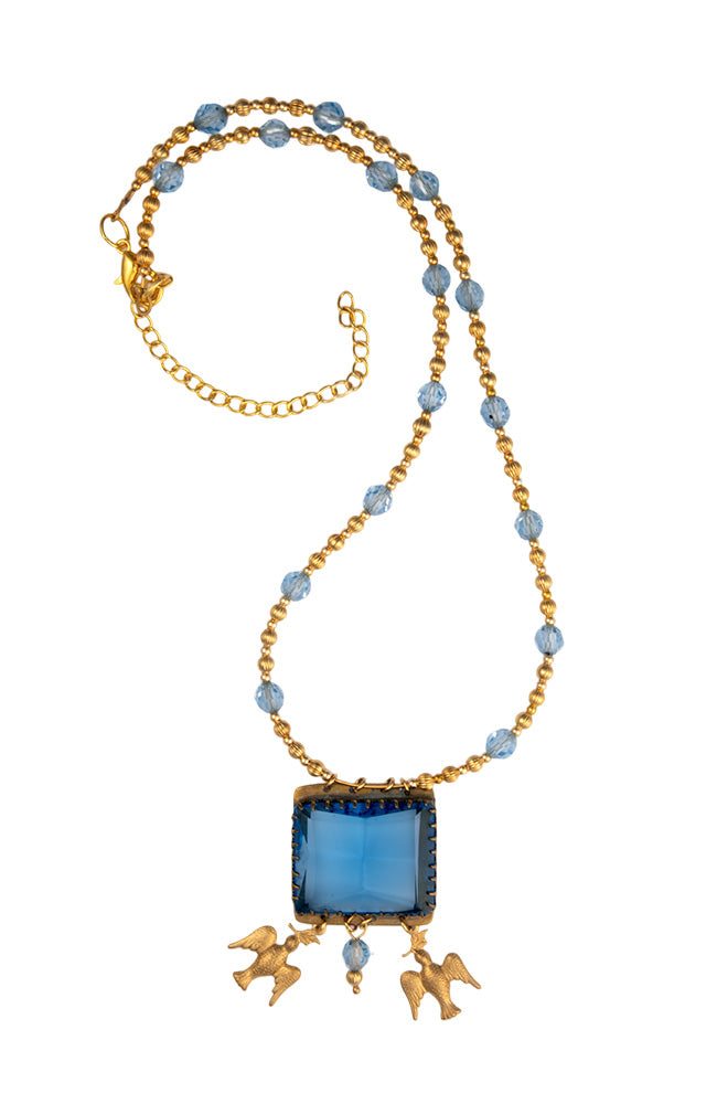 Blue And Gold Bird Charm Necklace | Hopetown & Hunter
