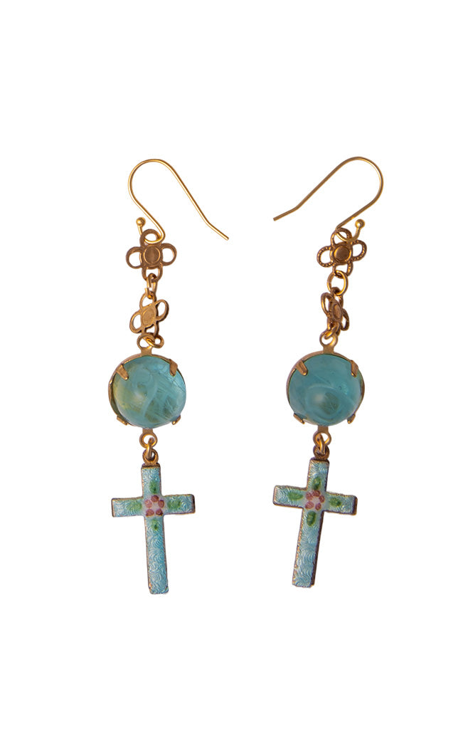Blue Cabouchon And Turquoise Cross Drop Earrings | Hopetown & Hunter