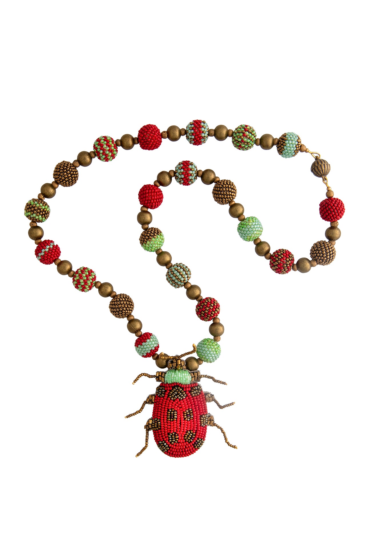 Red and Green Beetle Necklace with Handbeaded Beads | Hopetown & Hunter