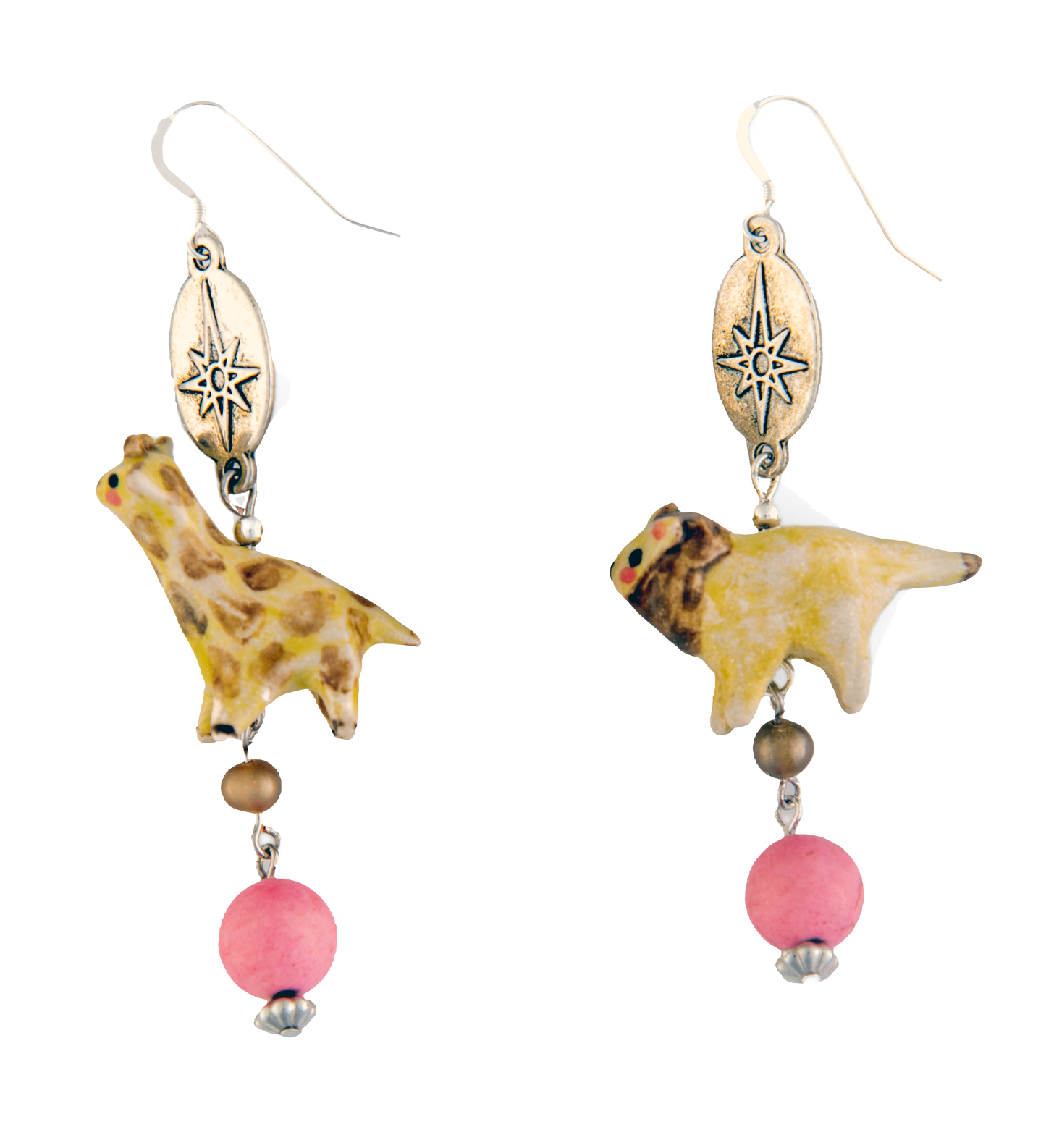 Handmade Ceramic Lion and Giraffe Drop Earrings | Hopetown & Hunter