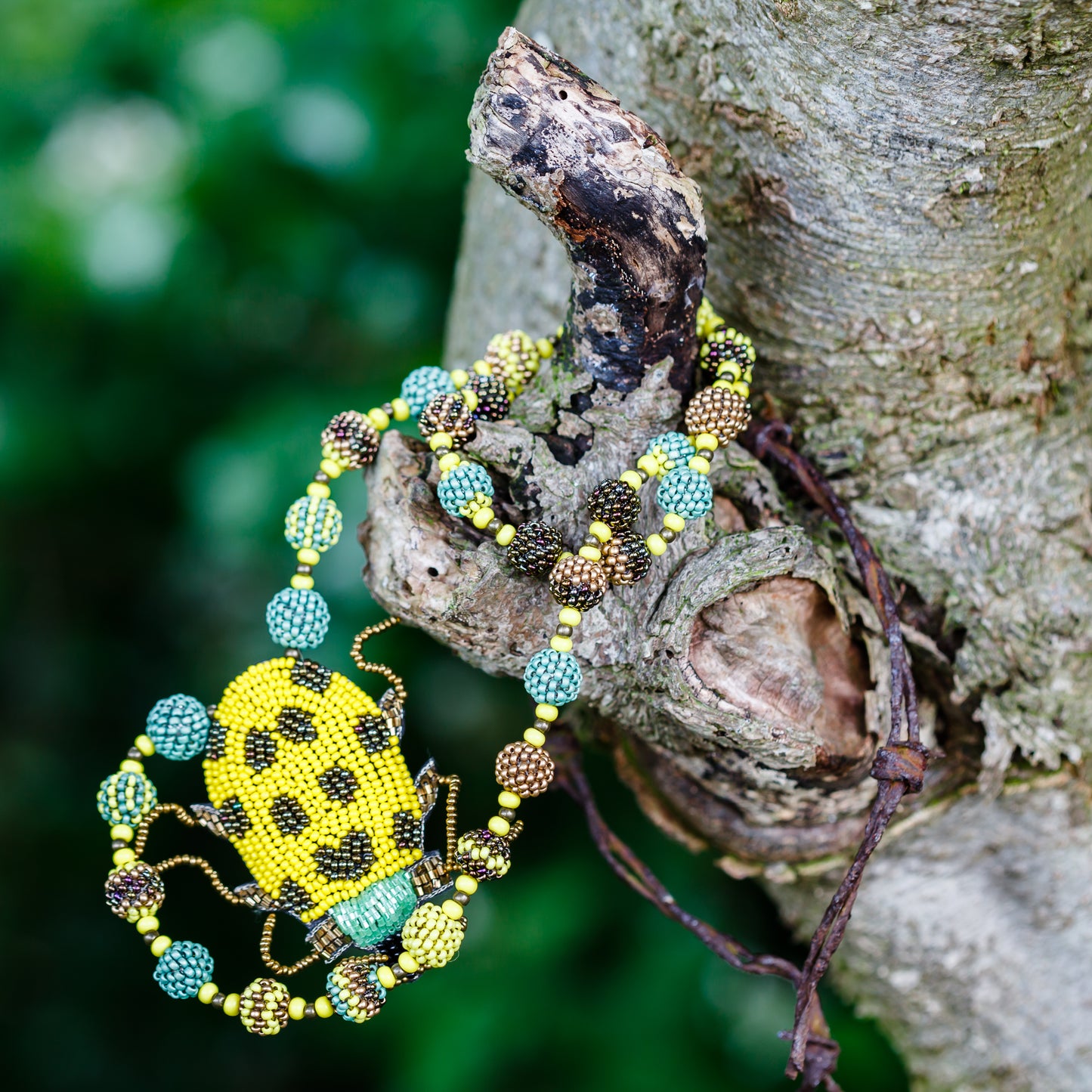 Handmade Beaded Bug Necklace