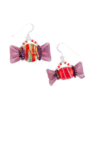 Handmade Red and Purple Murano Glass Sweetie Earrings