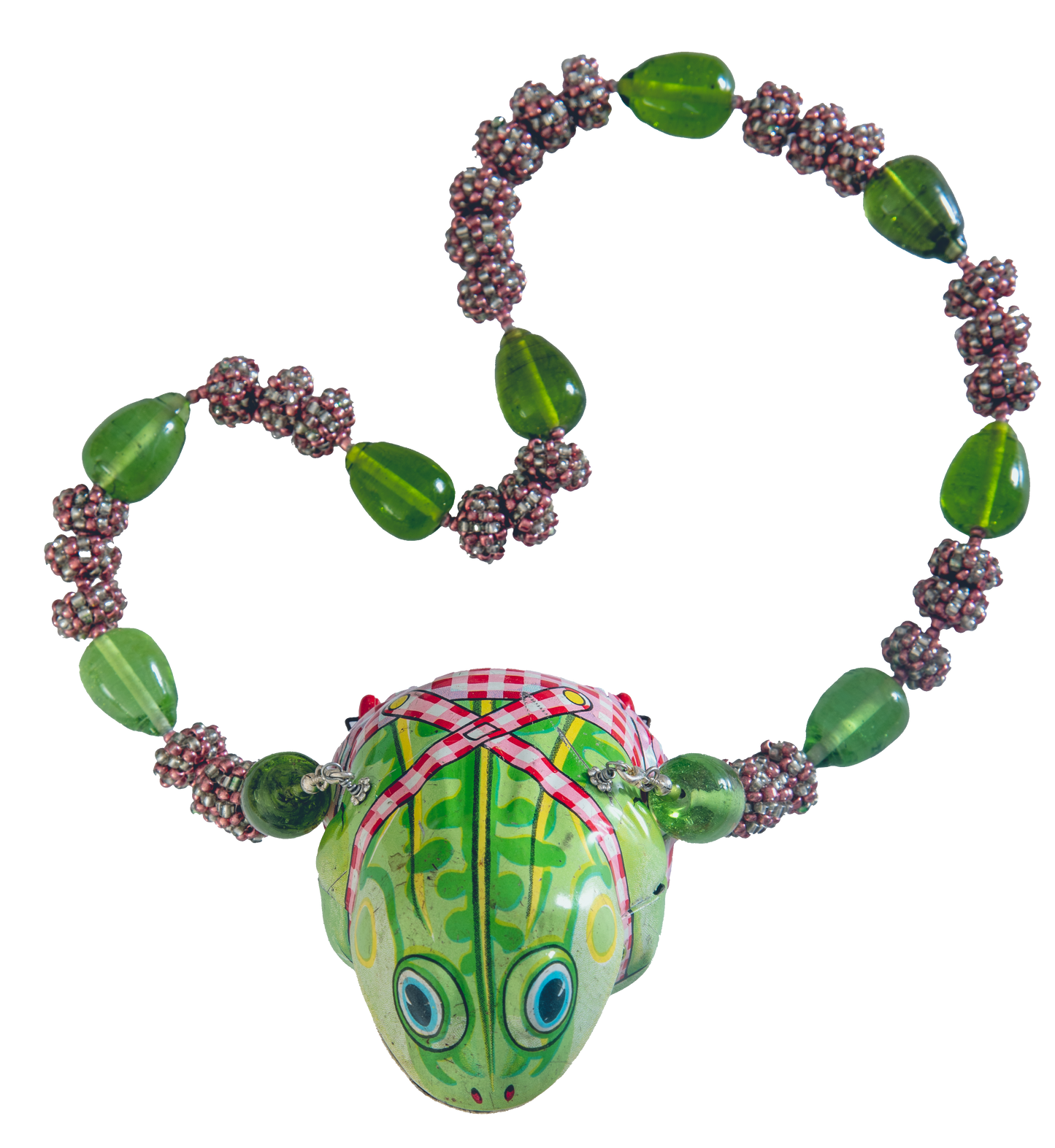 Decorative Handpainted Frame with Vintage Tin Frog on Detachable Necklace