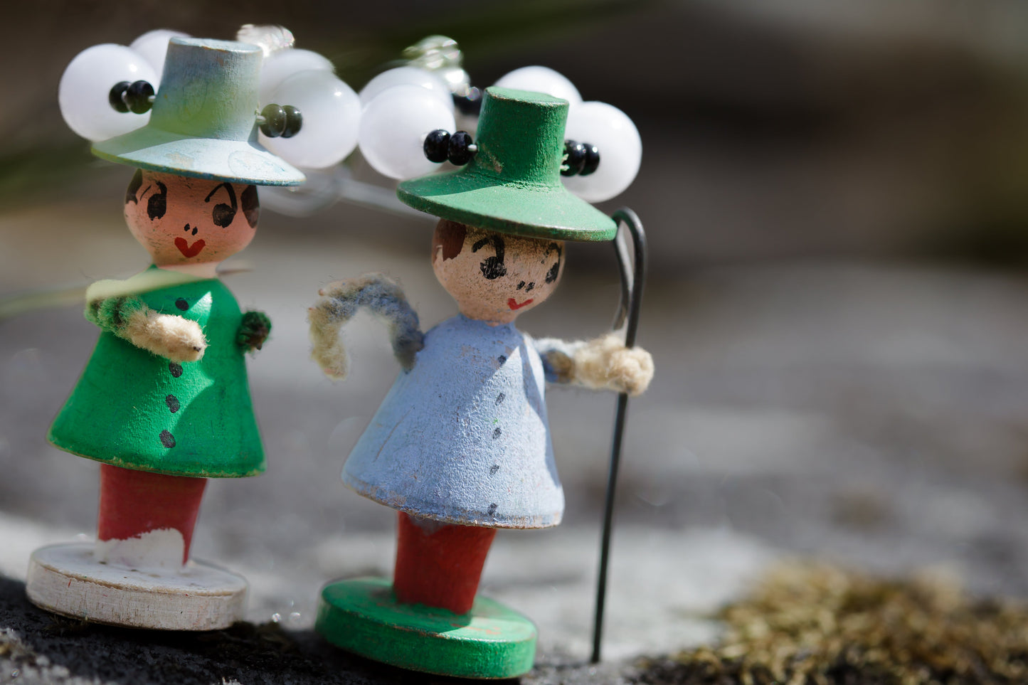 Handpainted Tiny Pale Blue and Green Vintage Figure Earrings | Hopetown & Hunter