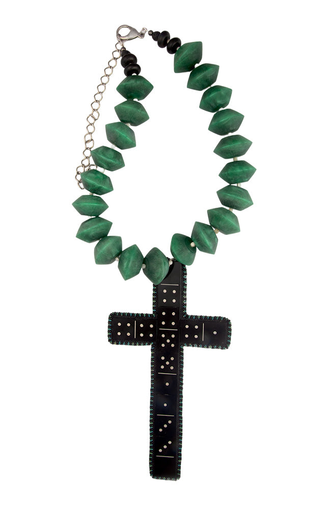 Large Domino Cross On Green Necklace | Hopetown & Hunter