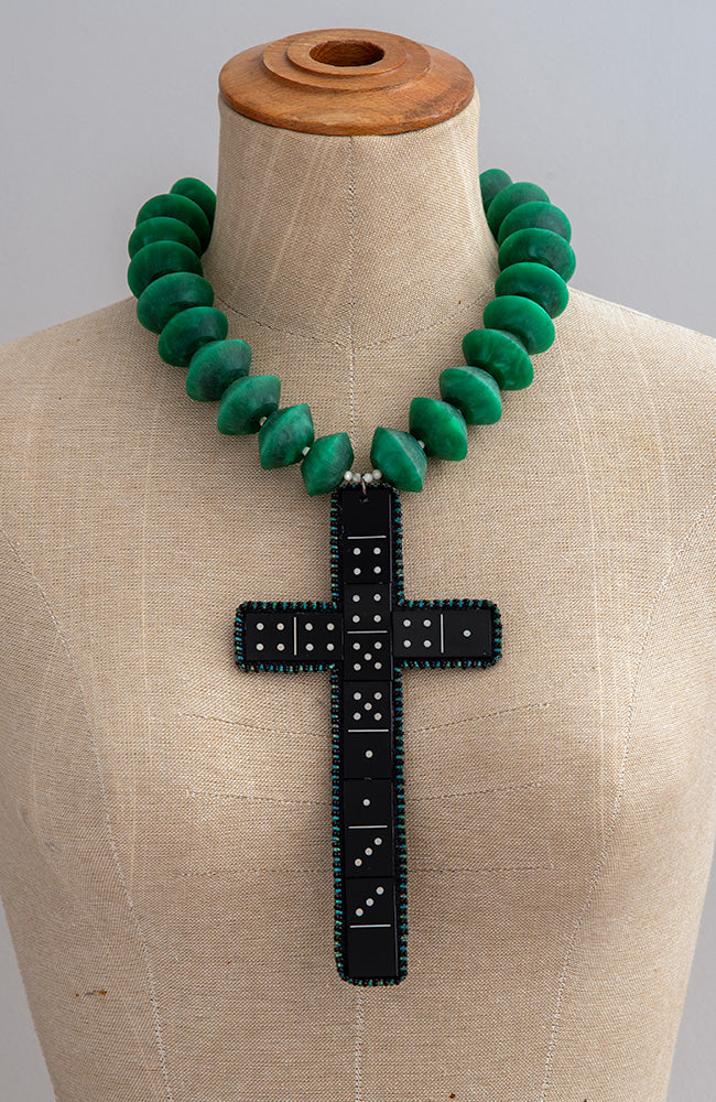 Large Domino Cross On Green Necklace | Hopetown & Hunter