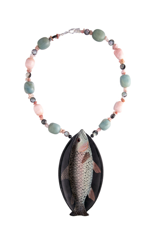 Papier Mache Fish on Pink and Blue Necklace | Hopetown & Hunter