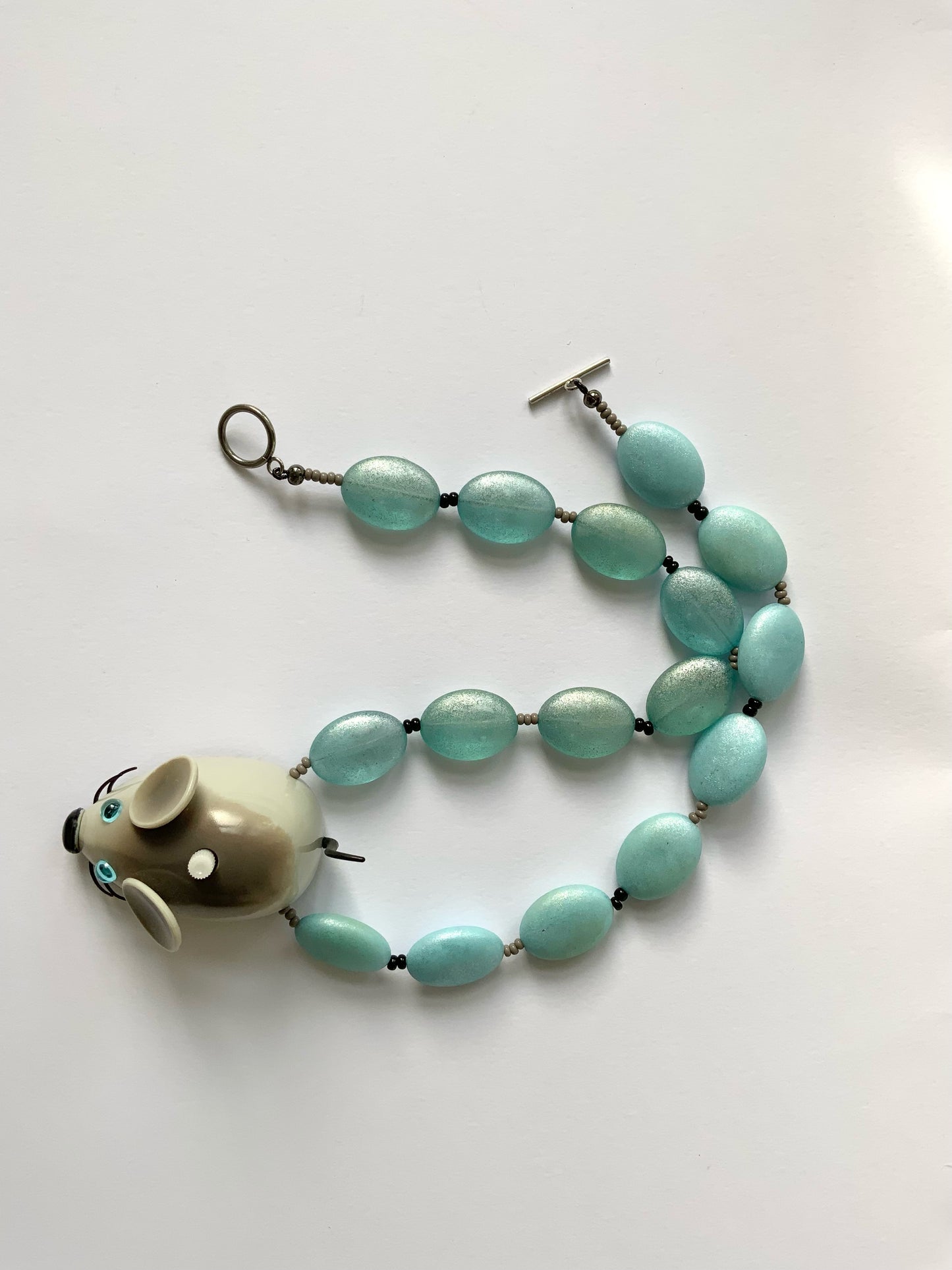 Plastic Wind Up Mouse on Blue Necklace