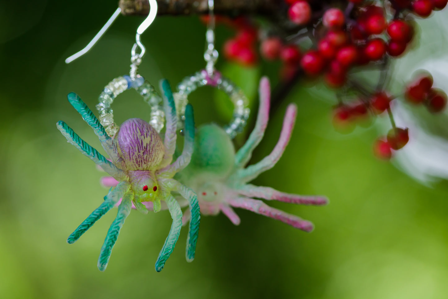 Rubber Spider and Sapphire Earrings