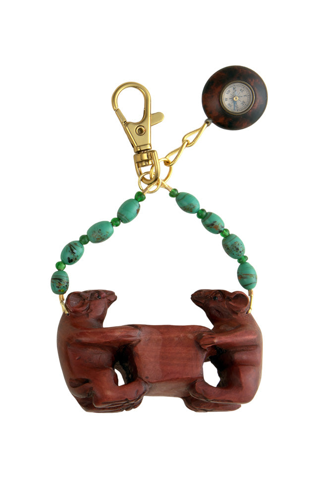 Seated Wood Mice and Vintage Compass Bag Charm | Hopetown & Hunter
