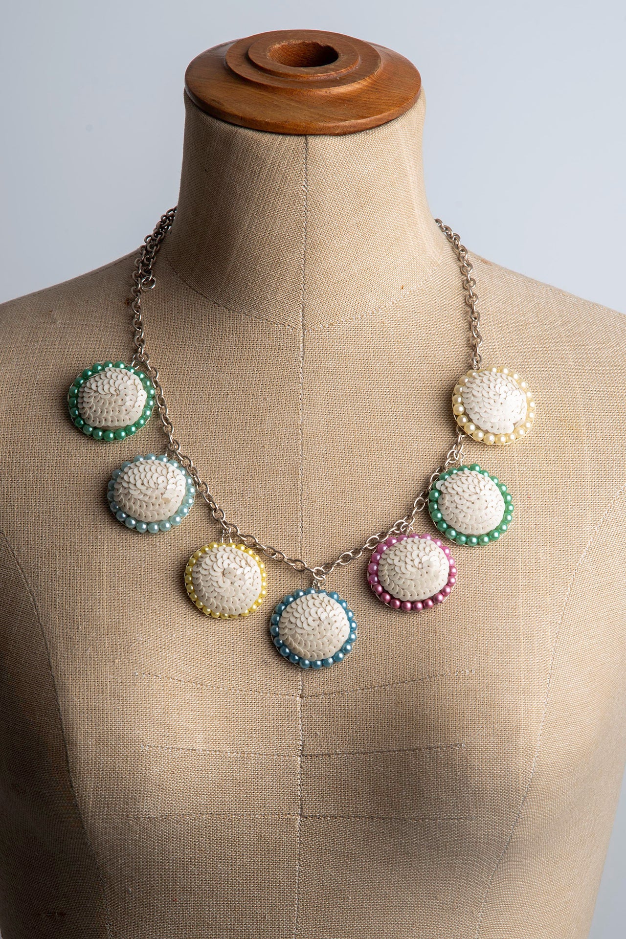 Seven Vintage Sequinned Buttons Necklace | Hopetown & Hunter