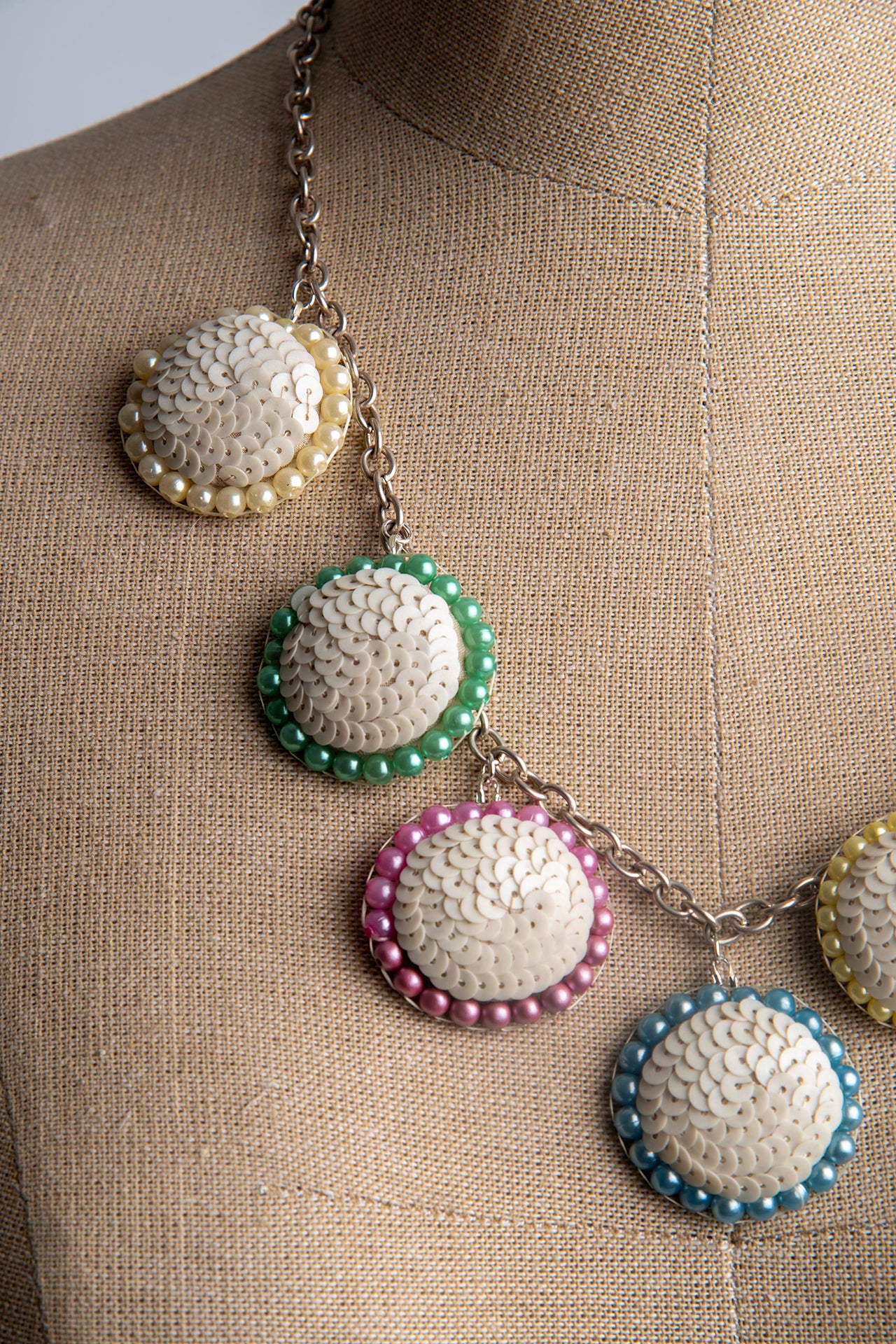 Seven Vintage Sequinned Buttons Necklace | Hopetow & Hunter