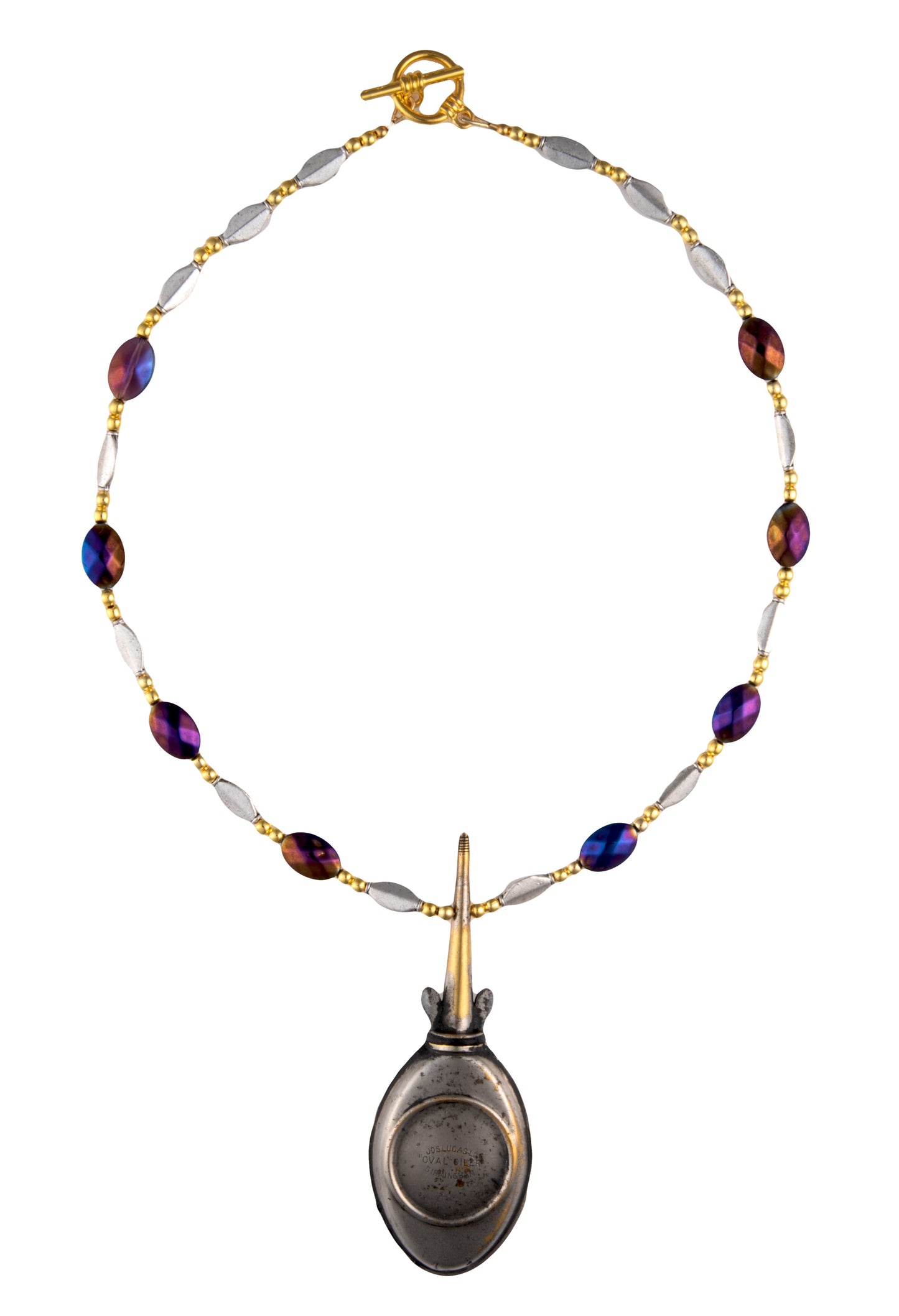 Small Oval Oil Can on Purple Lustre Bead Necklace | Hopetown & Hunter