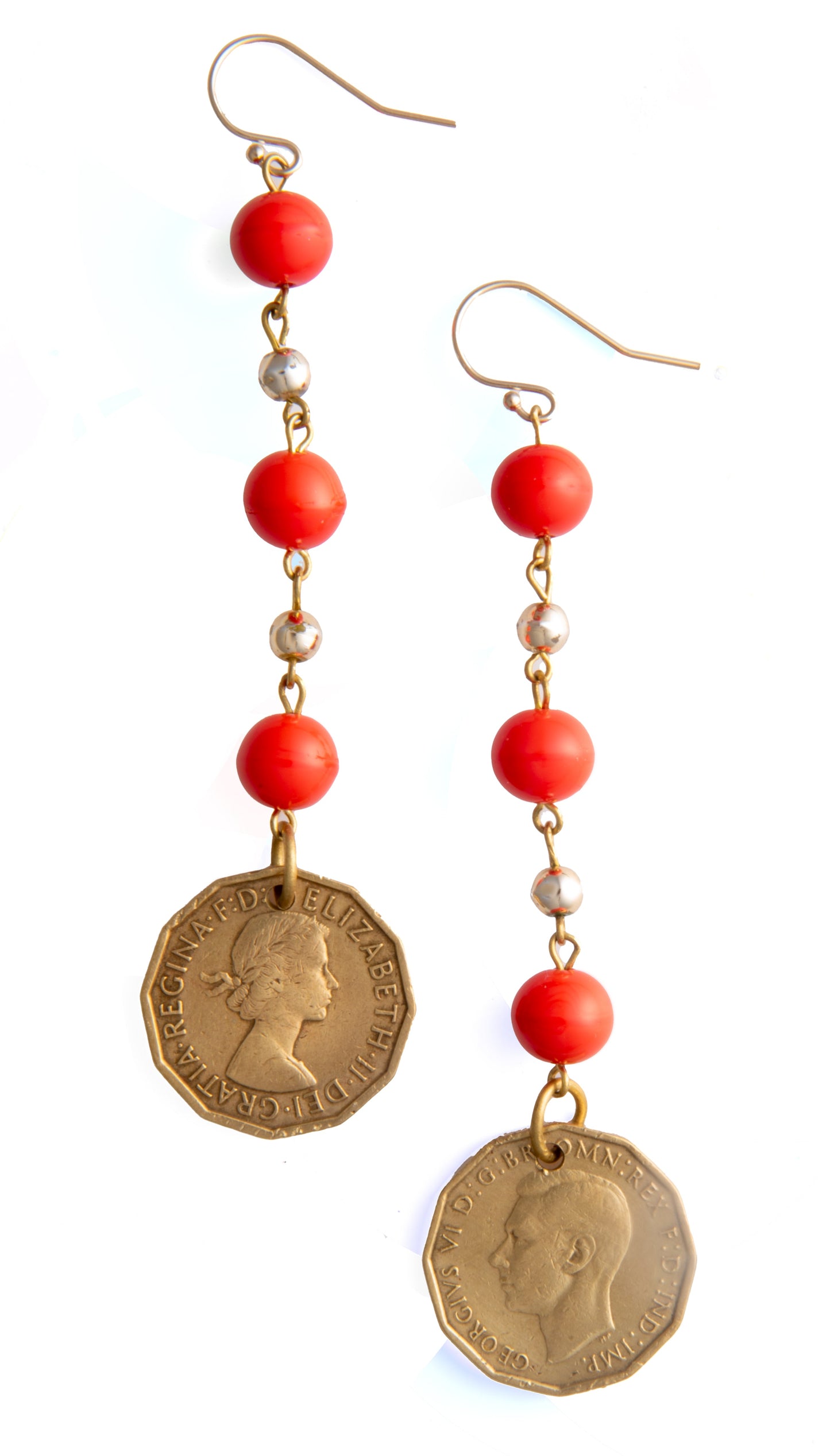 Threepenny Bit Coin and Orange Drop Earrings | Hopetown & Hunter