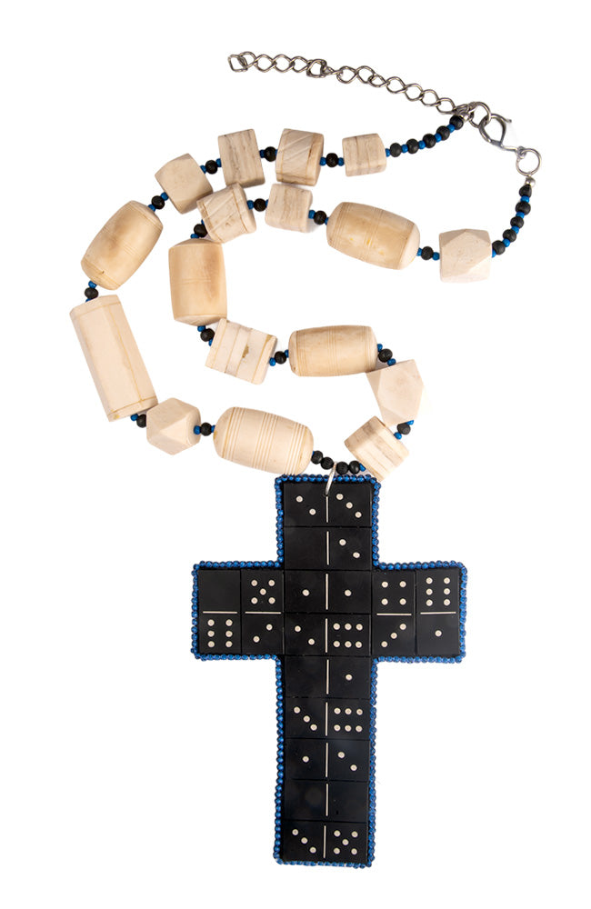 Travelling Domino Cross On Giant Cream Bead Necklace | Hopetown & Hunter