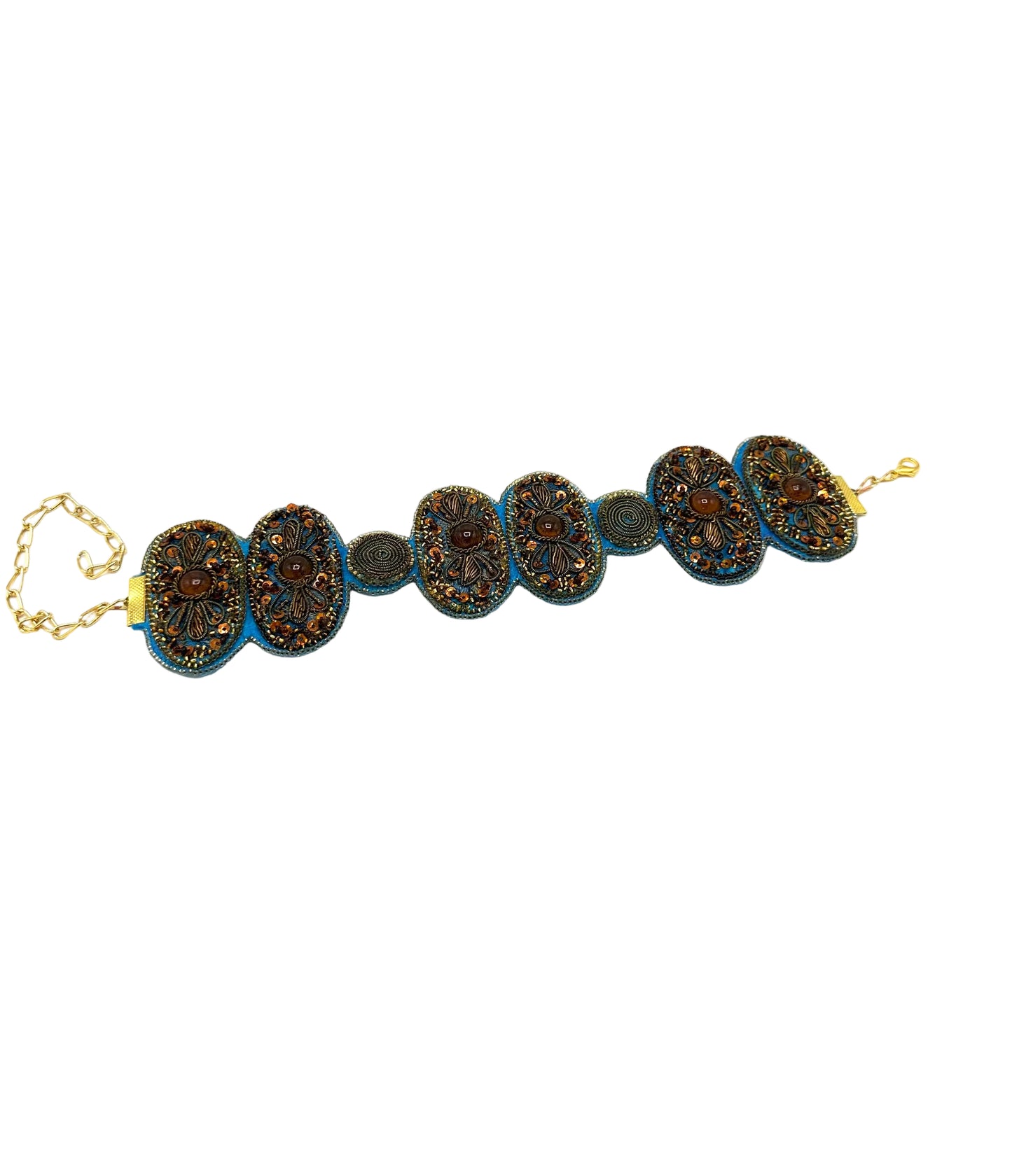 Turquoise and Bronze Vintage Textile Choker | Hopetown & Hunter