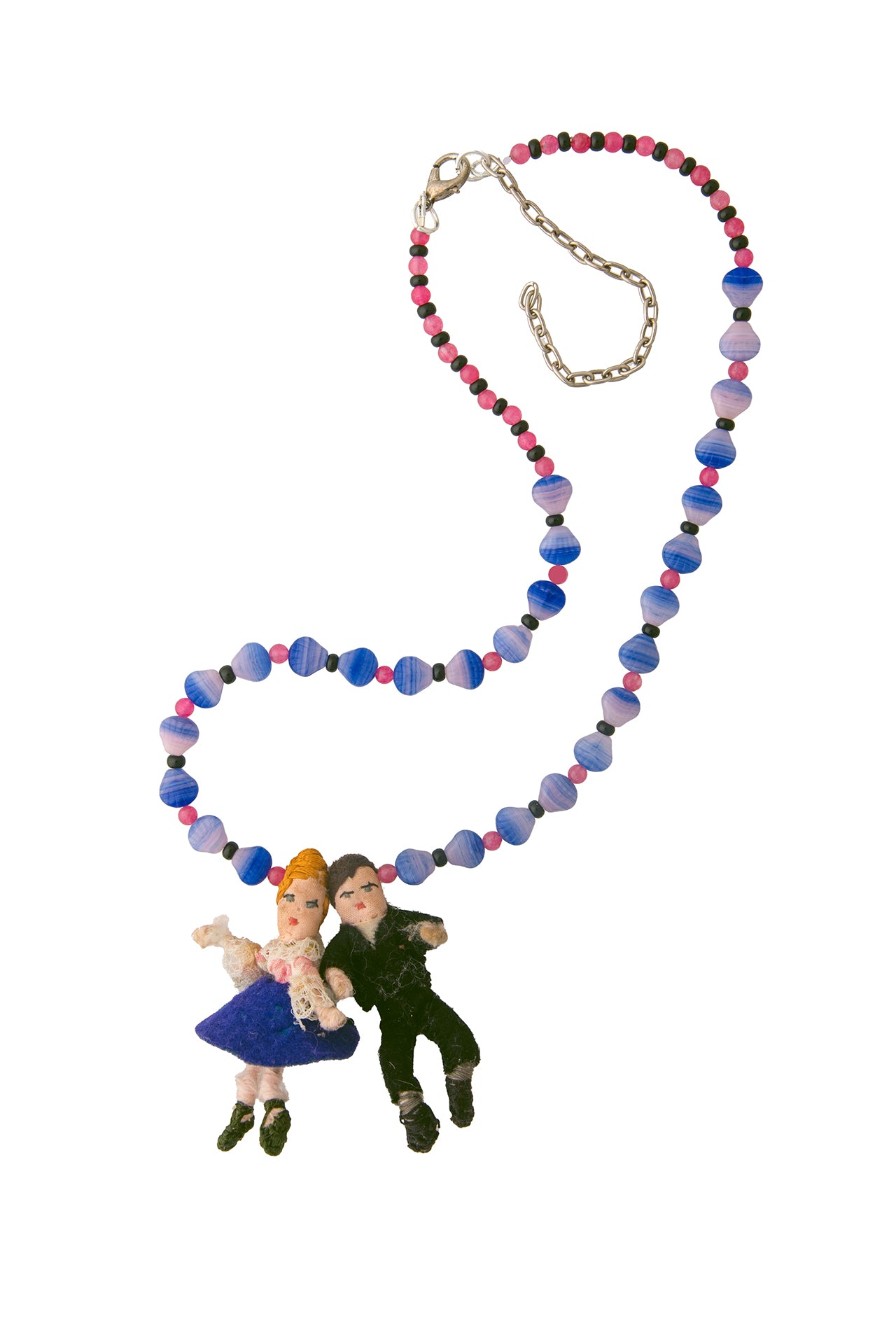 Two Miniature Vintage Wool Dolls on Purple Bead Necklace | Hopetown & Hunter