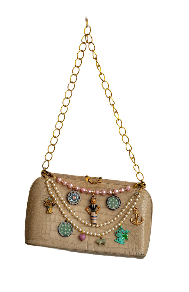 Vintage Creamy Leather Bag With Charms | Hopetown & Hunter
