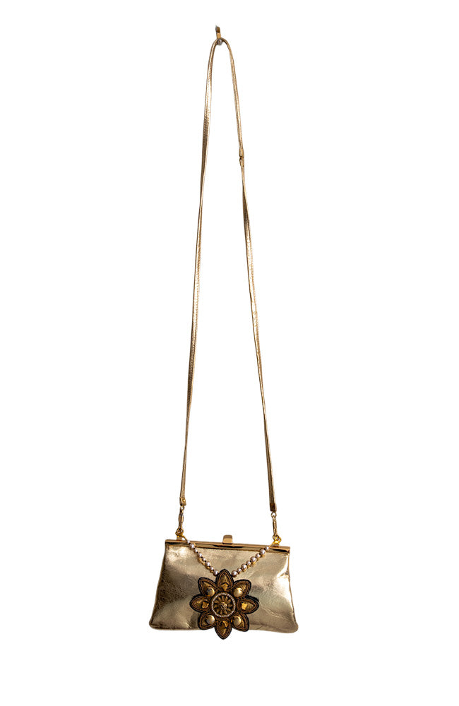 Vintage Gold Bag With Vintage Beaded Textile Charm | Hopetown & Hunter