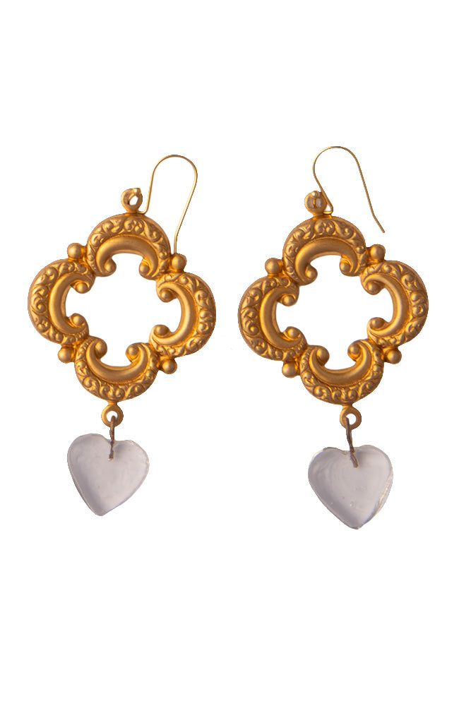 Vintage Quatrefoil And Glass Hearts Earrings | Hopetown & Hunter