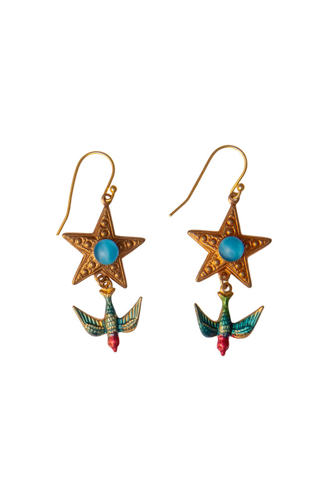 Vintage Star Drop Earrings With Bird Charms | Hopetown & Hunter