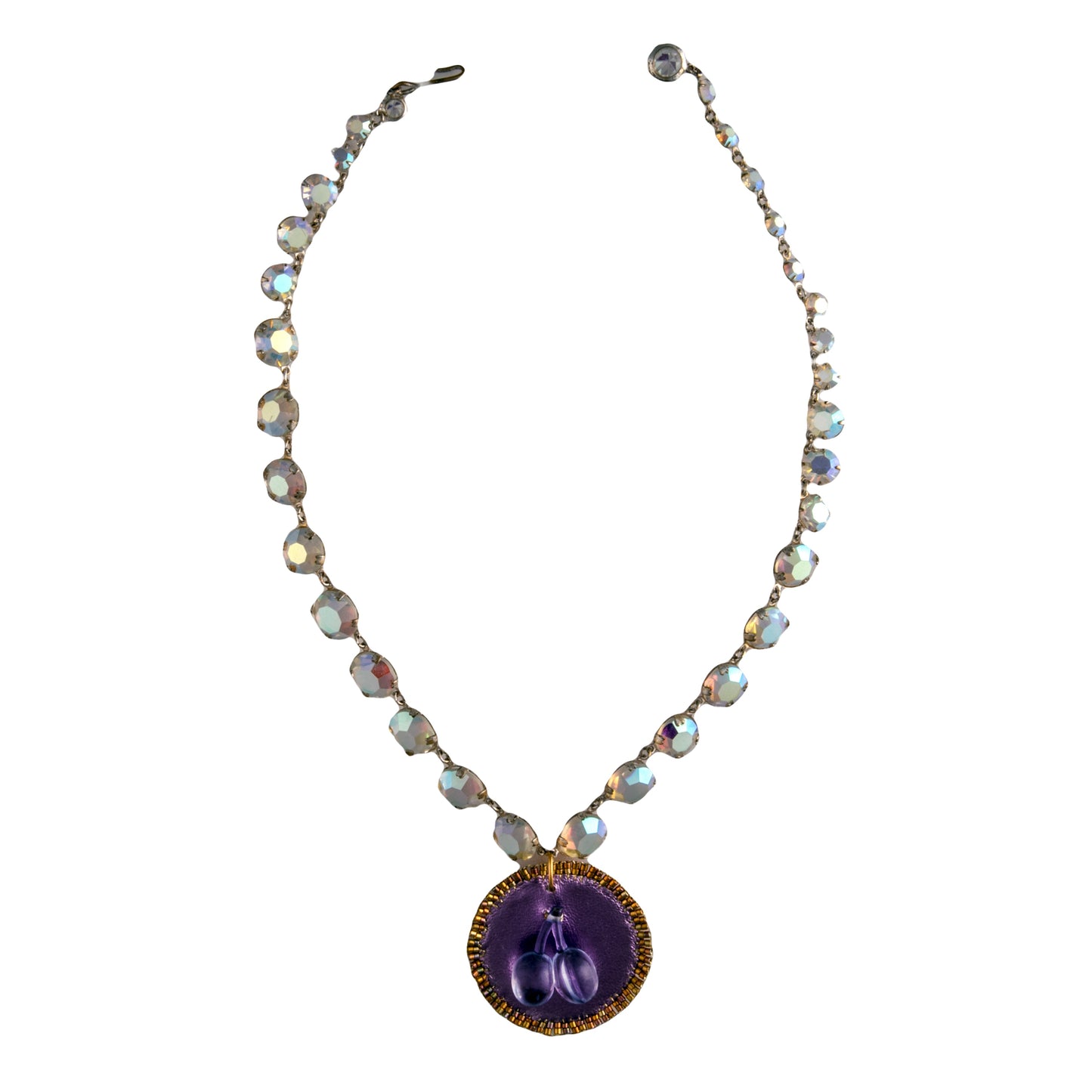 Vintage Aurora Borealis Necklace with Handmade Purple Cherries Pendant | Hopetown & Hunter