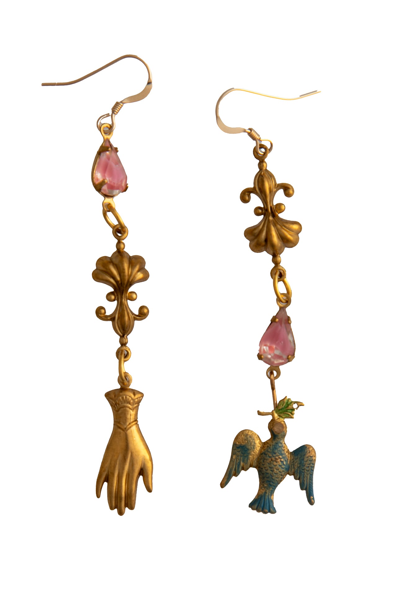 Vintage Drop Hand and Bird Charm Earrings | Hopetown & Hunter