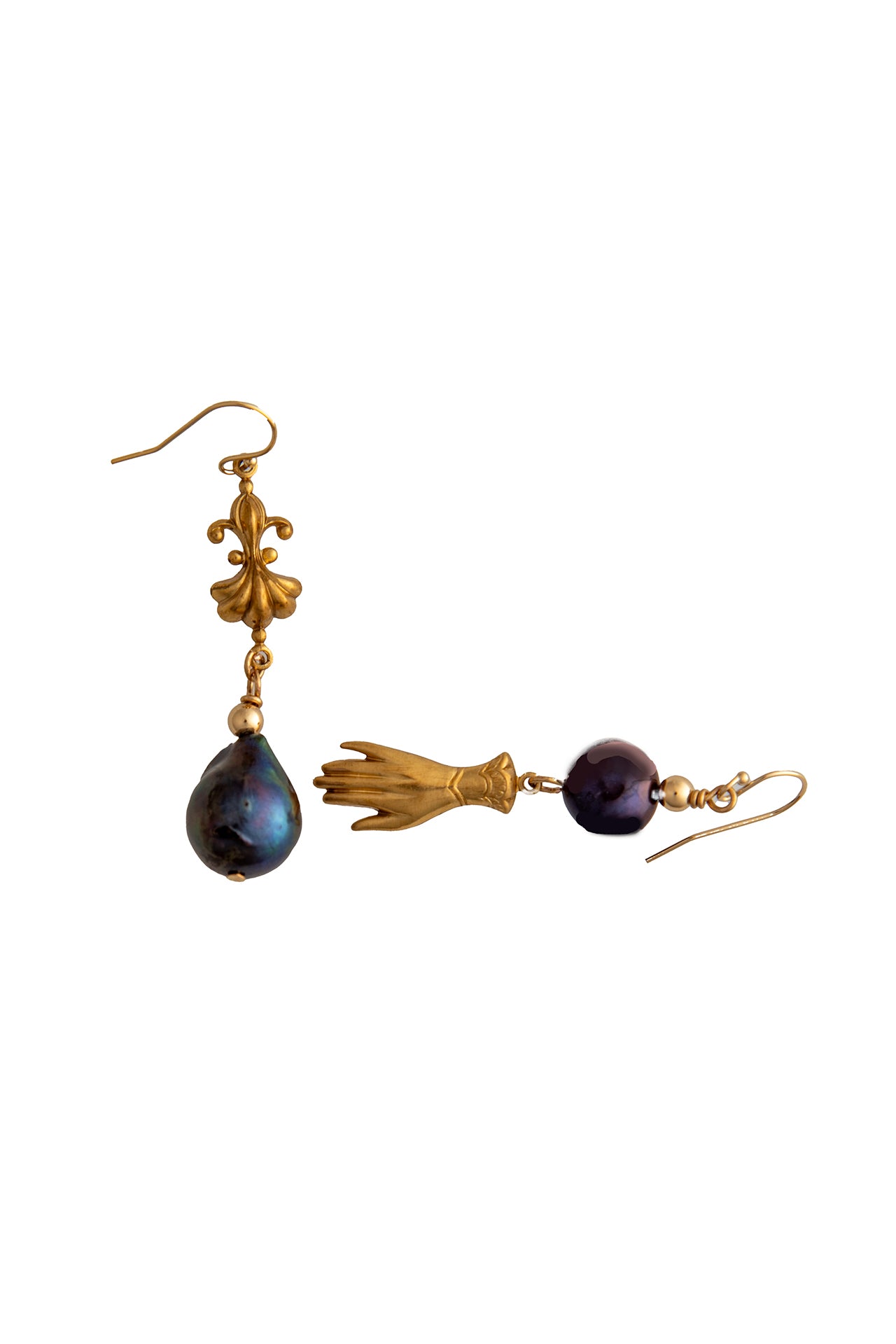 Vintage Hand Charm and Peacock Pearl Earrings | Hopetown & Hunter