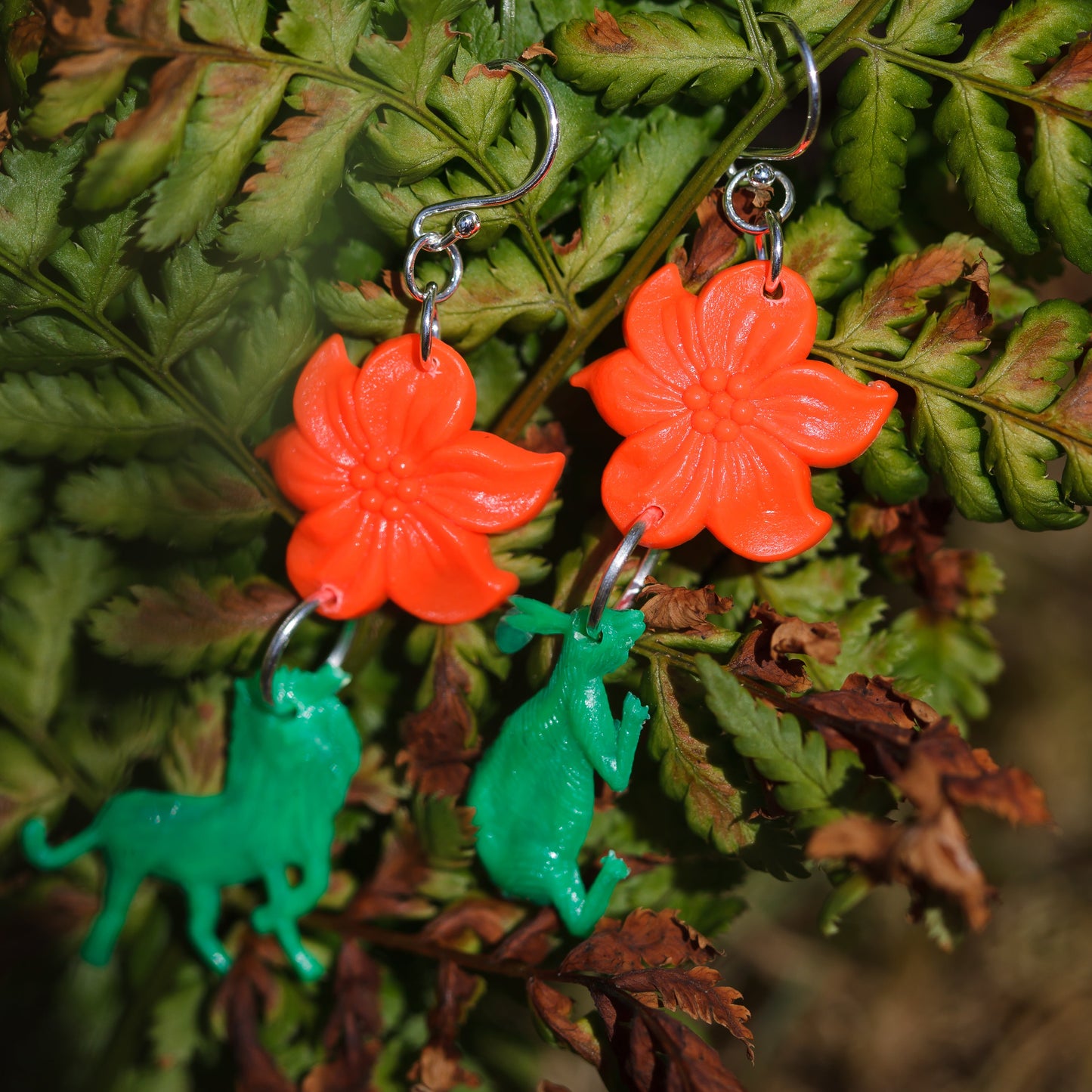 Vintage Orange Flower with Green Animal Earrings | Hopetown & Hunter