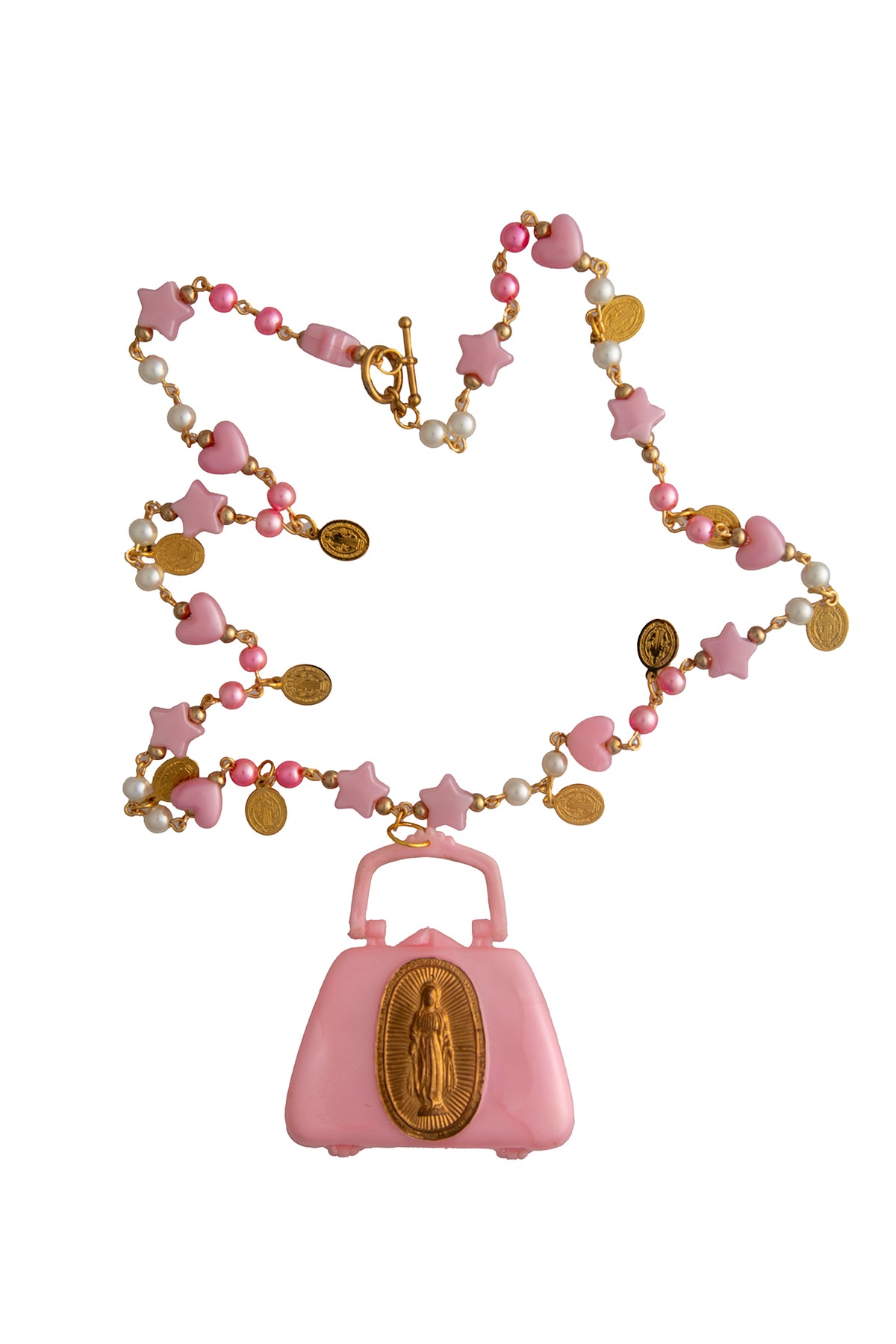Vintage Pink 1970s Rosary Bag and Charm Necklace | Hopetown & Hunter