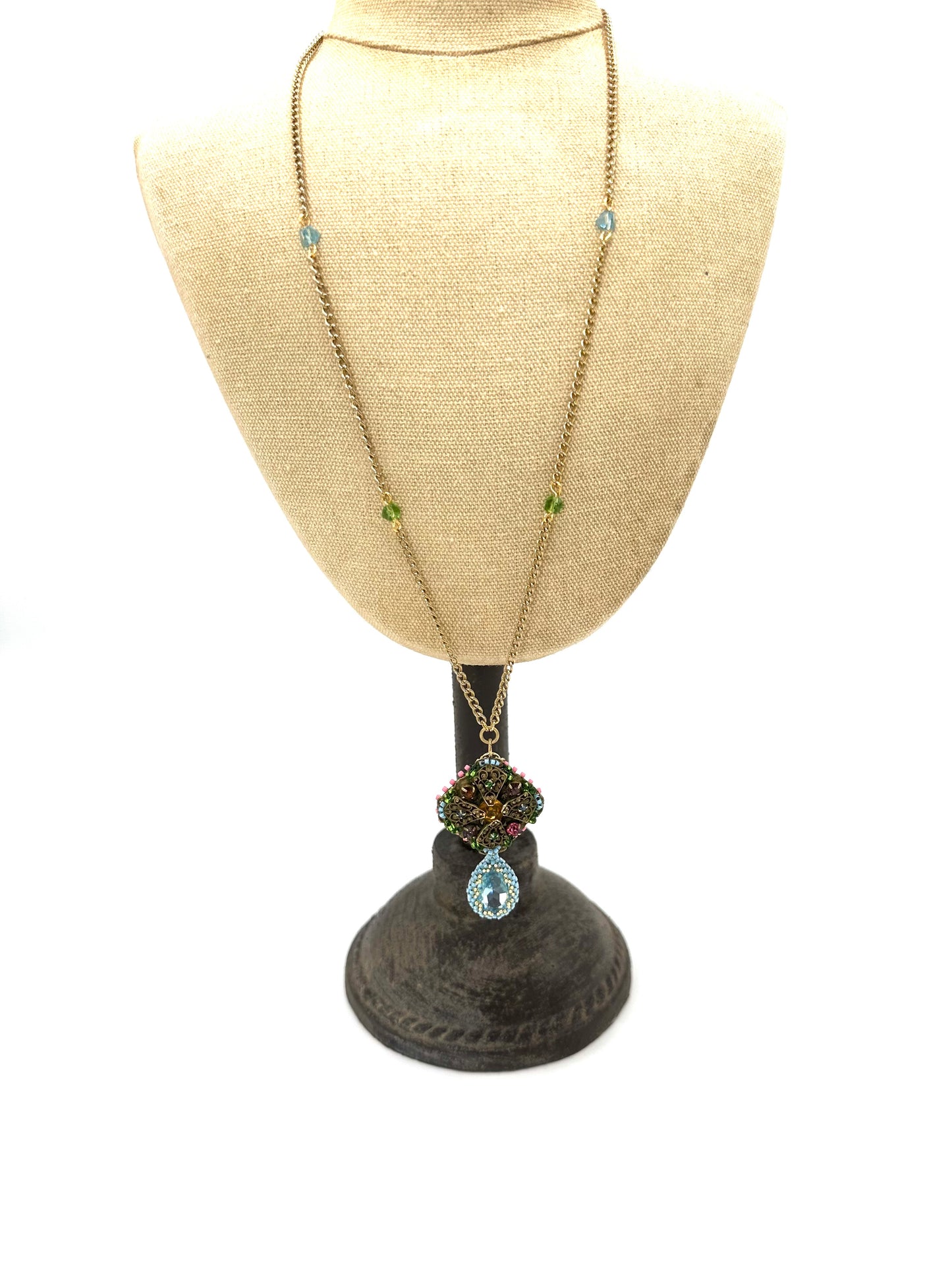 Vintage Square Brooch And Blue Dropper Necklace | Hopetown & Hunter