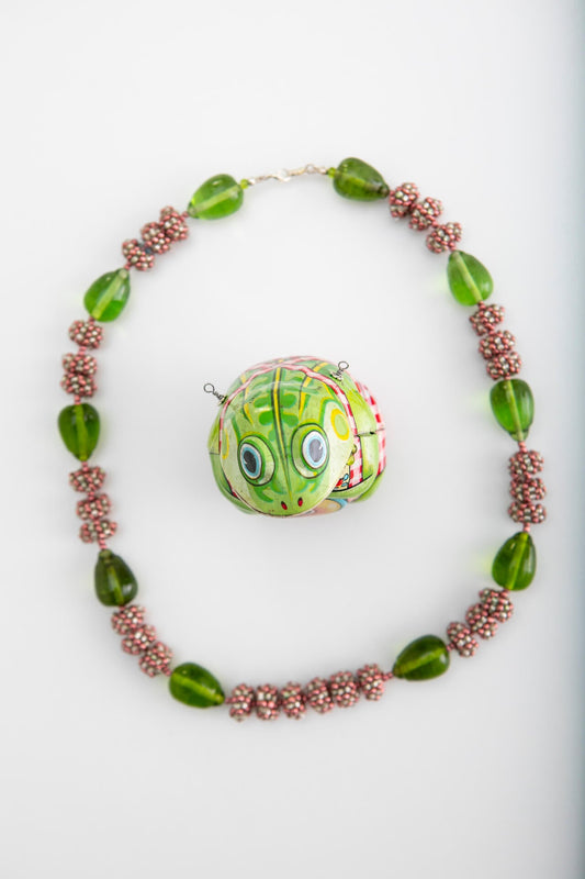 Vintage Tin Toy Frog  with Detachable Handbeaded Necklace | Hopetown & Hunter