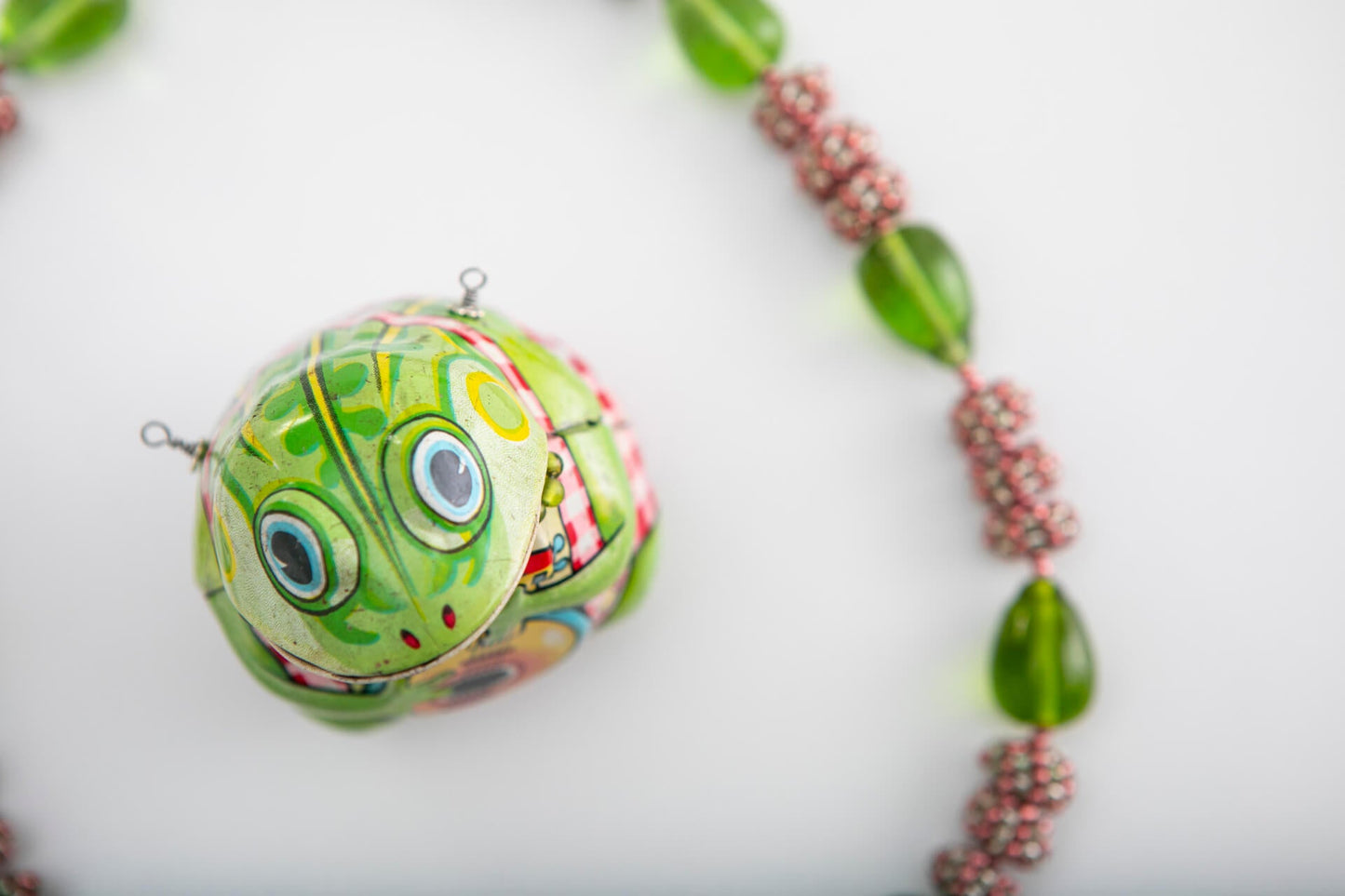 Vintage Tin Toy Frog with Detachable Handbeaded Necklace | Hopetown & Hunter