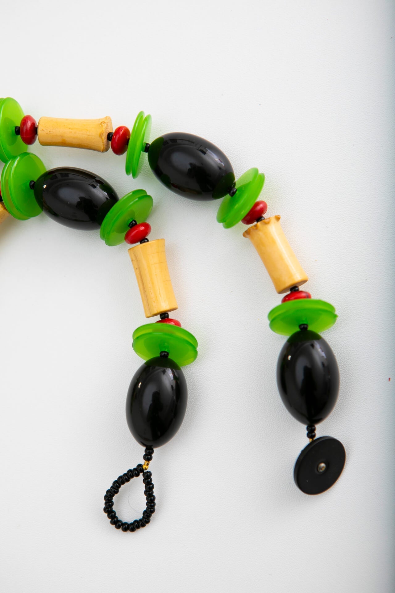 Vintage Wood Matryoshka Doll on Black and Green Contemporary Necklace | Hopetown & Hunter