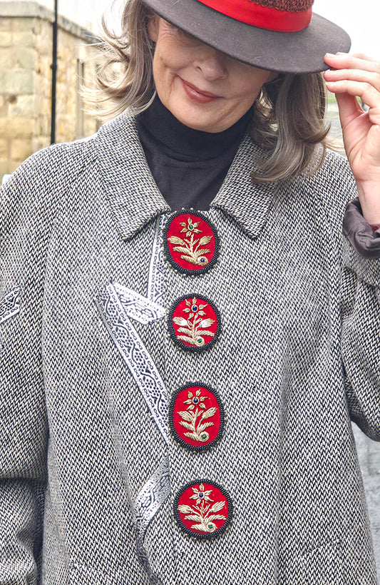 Four Handmade Red Velvet Vintage Brooches