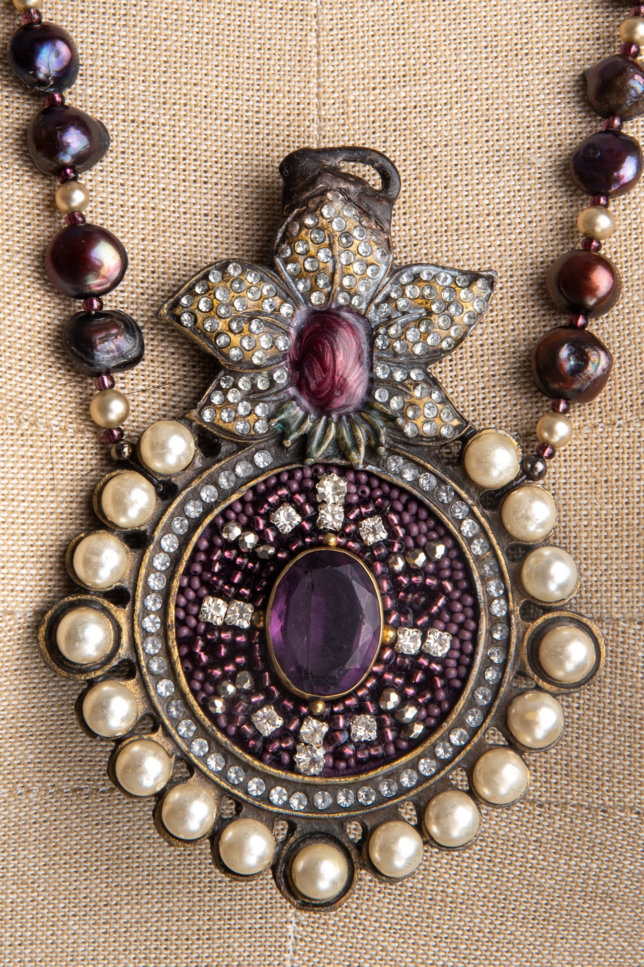 Amethyst and Pearl Pendant on Peacock Pearl Necklace | Hopetown & Hunter