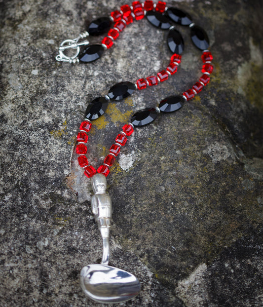 Babys Feeding Spoon on Black and Red Necklace