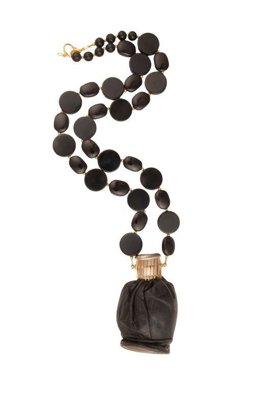 Black Vintage Leather Coin Purse Long Necklace | Hopetown & Hunter