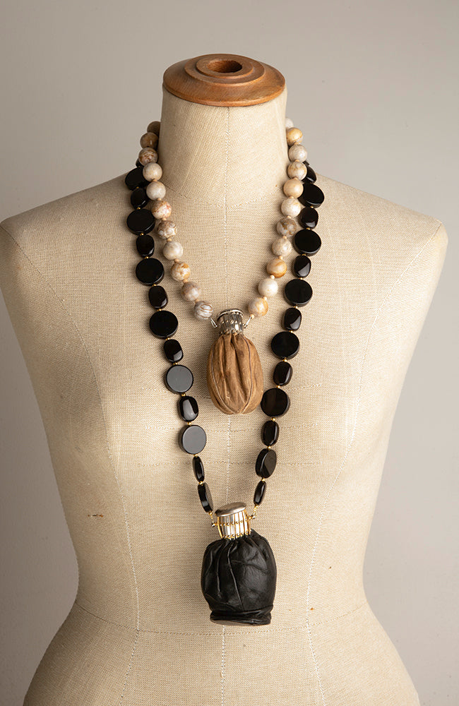 Black Vintage Leather Coin Purse Long Necklace | Hopetown & Hunter