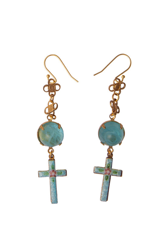 Blue Cabouchon And Turquoise Cross Drop Earrings | Hopetown & Hunter