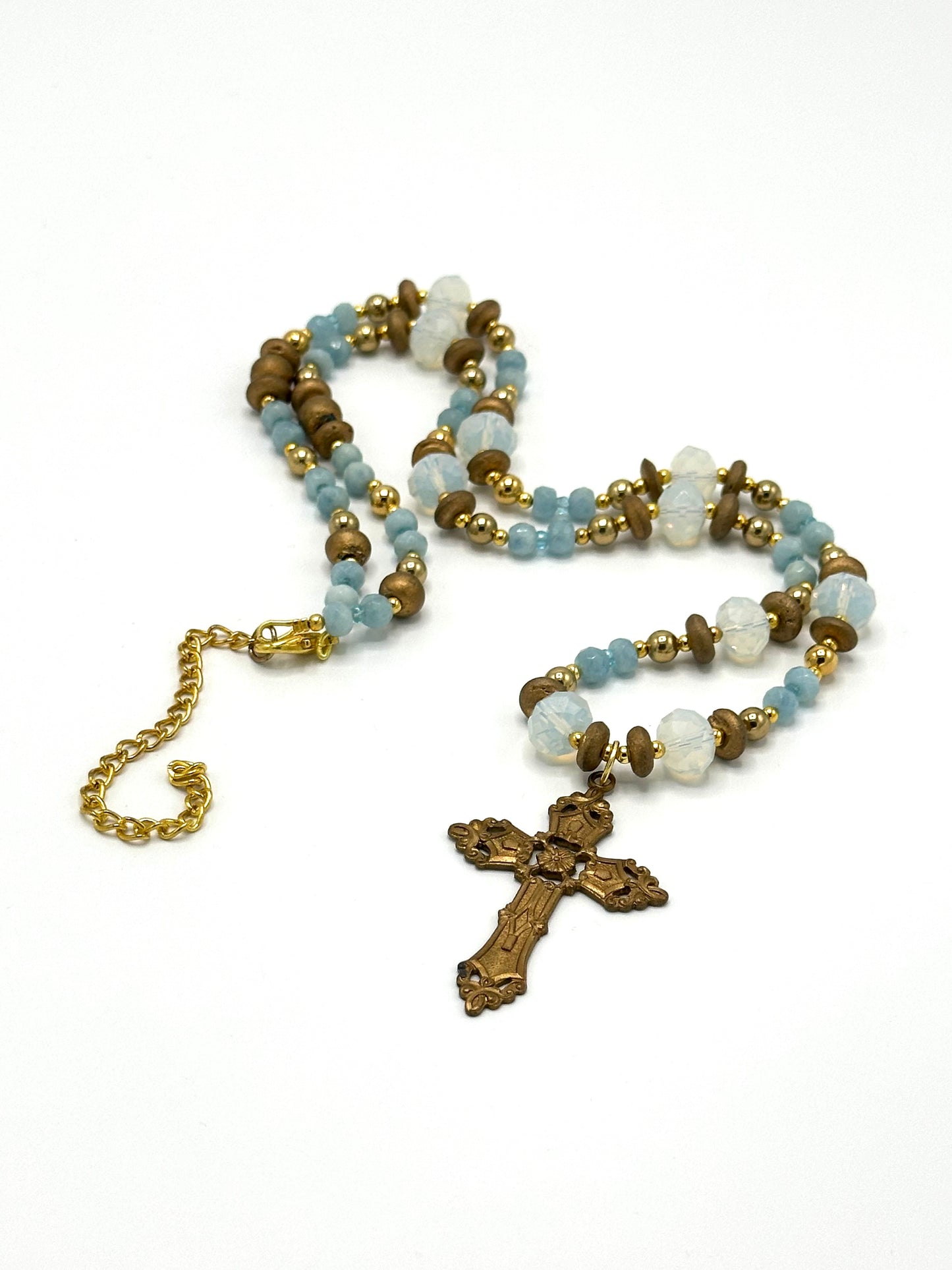 Blue Bead & Vintage Cross Necklace | Hopetown & Hunter