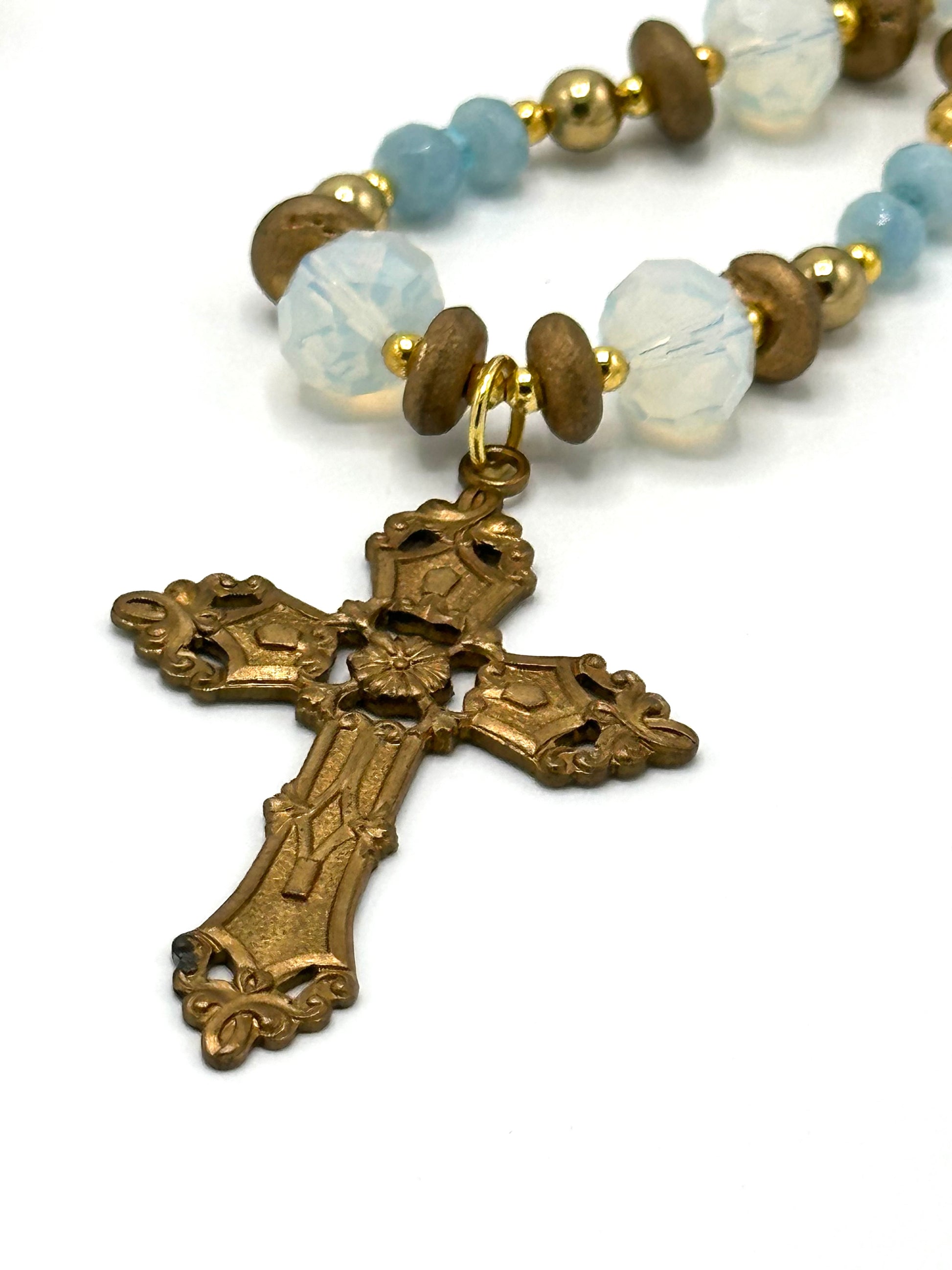 Blue Bead & Vintage Cross Necklace | Hopetown & Hunter
