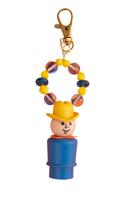 Blue and Yellow Vintage Fisher Price Figure with Orange Necktie Bag Charm | Hopetown & Hunter