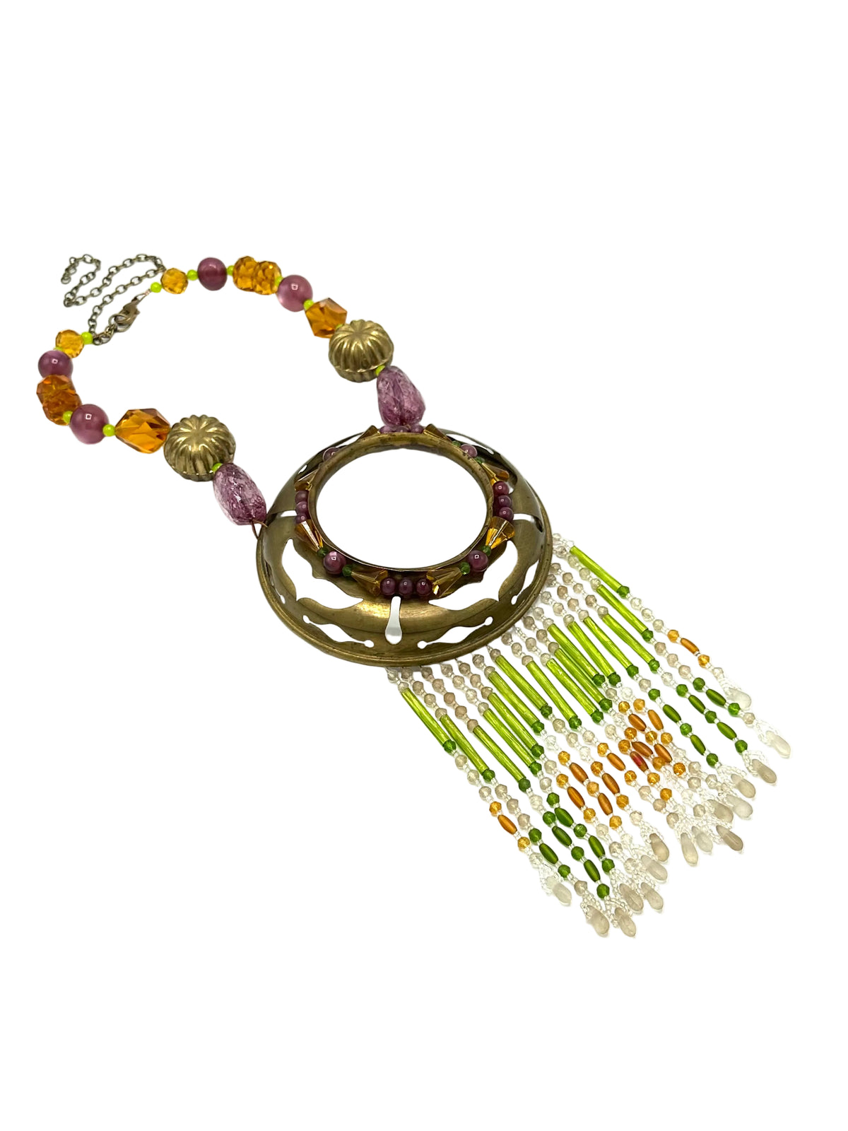 Bold Brass Light Fitting Necklace With Beaded Tassels | Hopetown & Hunter