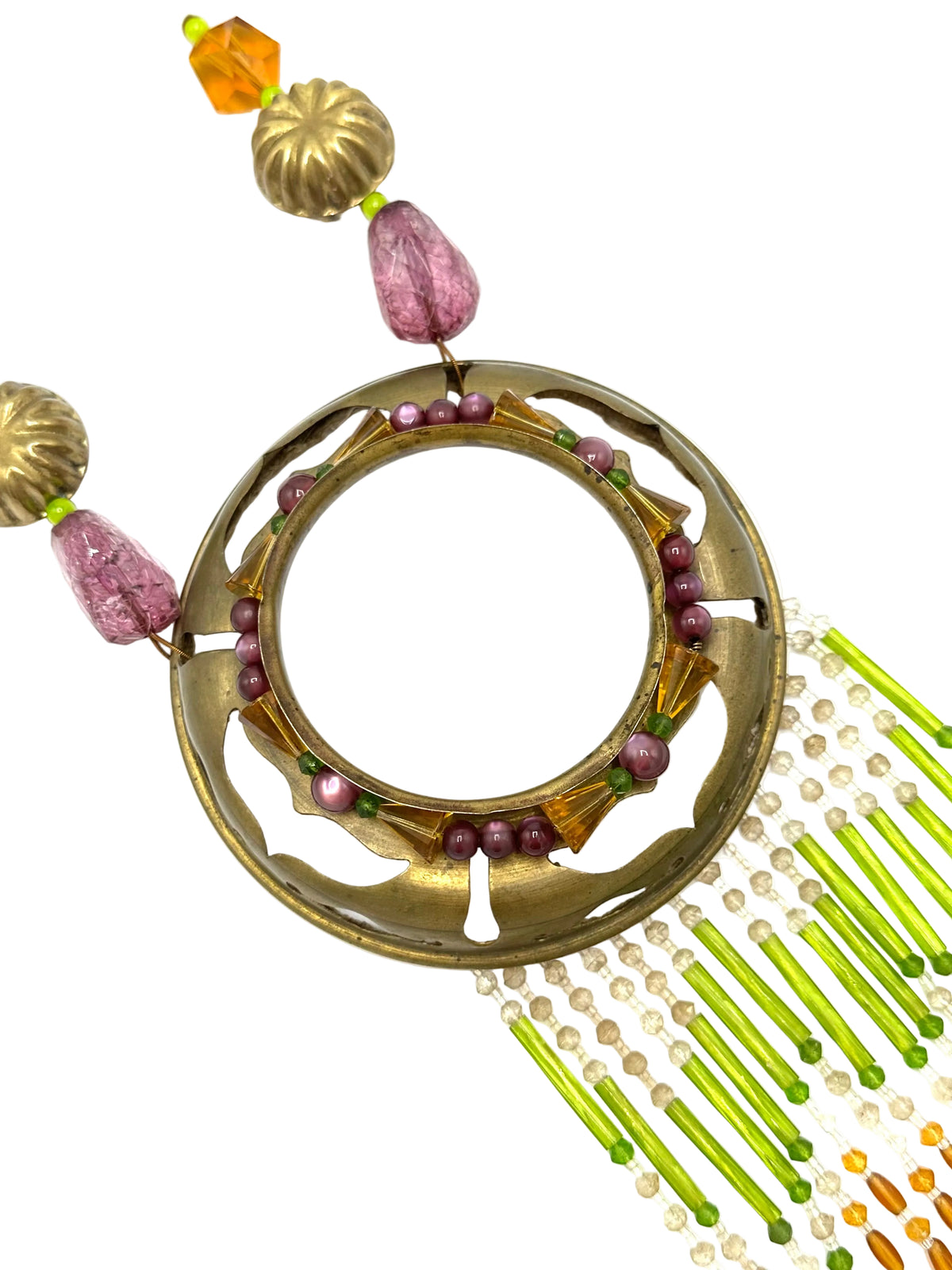 Bold Brass Light Fitting Necklace With Beaded Tassels | Hopetown & Hunter