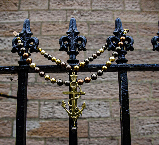Brass Anchor Doorknocker on Faux Pearl Necklace