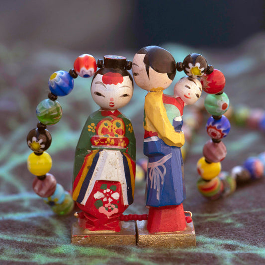 Carved Oriental Figures on Multicoloured Necklace