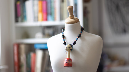 Colourful Folk Art Doll on Black Necklace